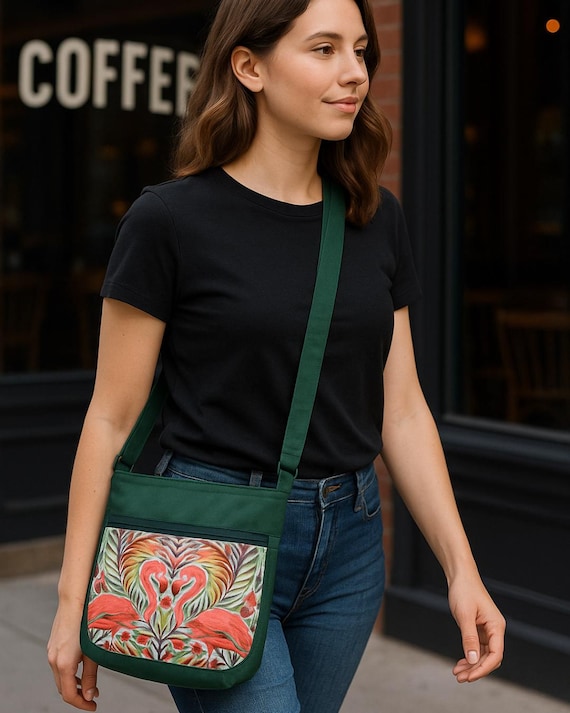 Handmade Cotton Crossbody Purse with Colorful Prints | Multi-Pocket Shoulder Bag